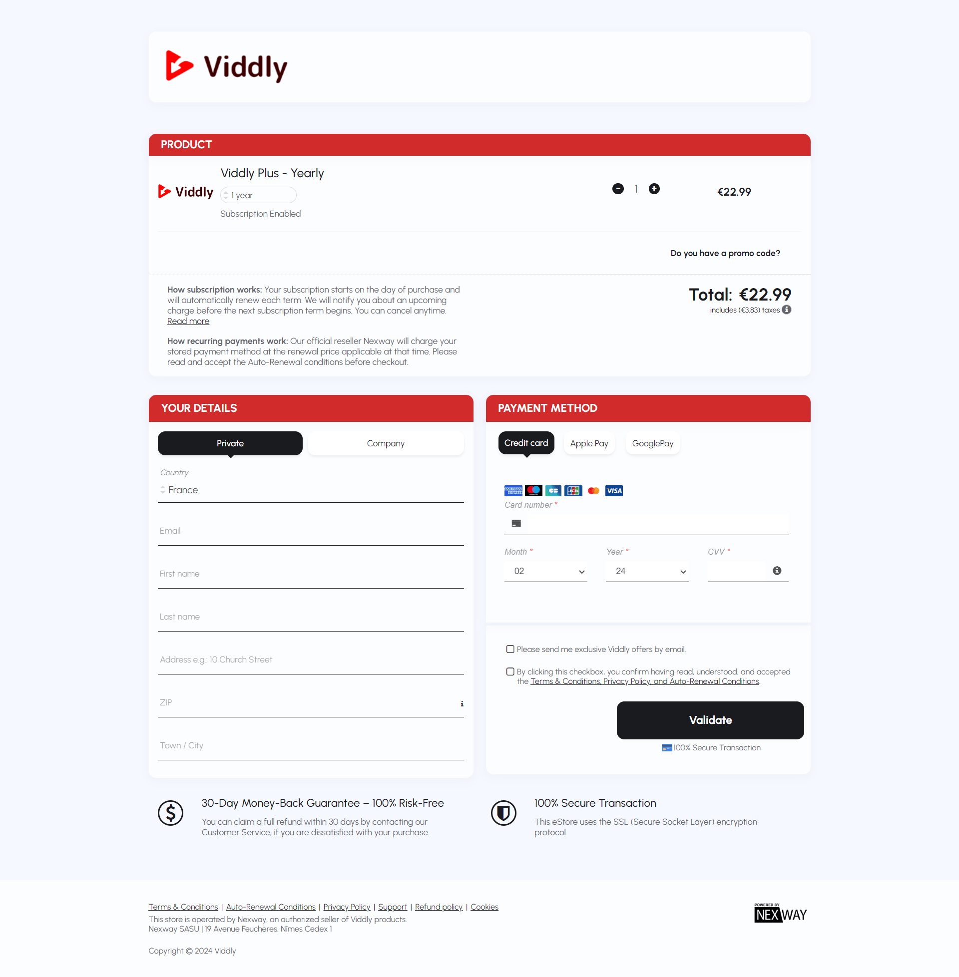 Vitzo - Nexway one page Checkout
