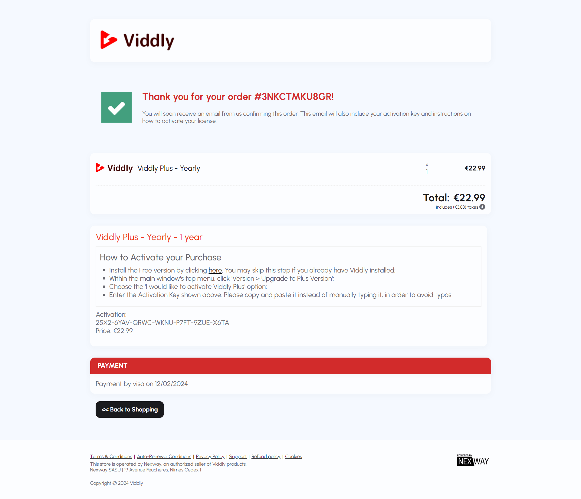 Vitzo - Nexway Order confirmation