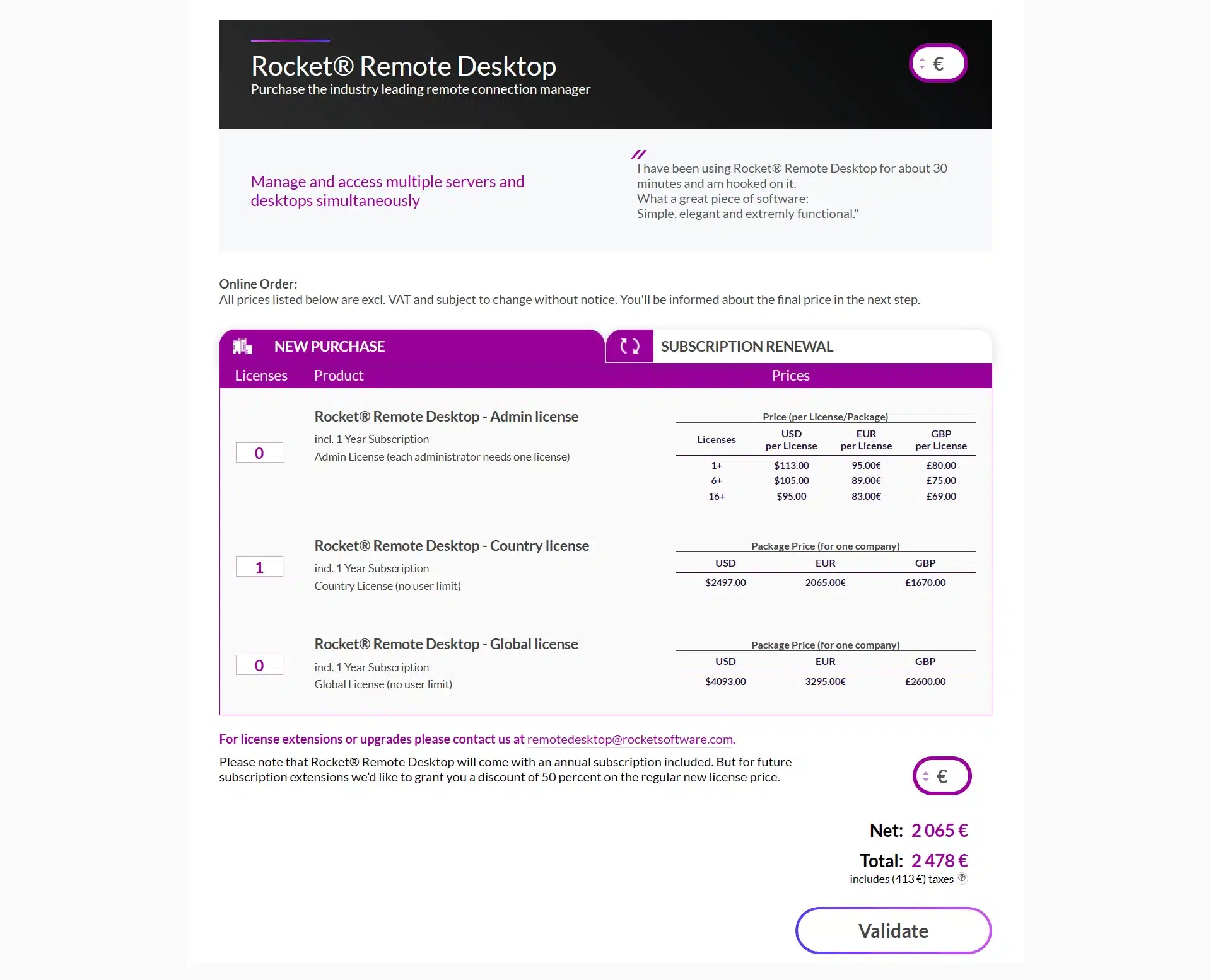 Rocket Software Checkout - New Purchase