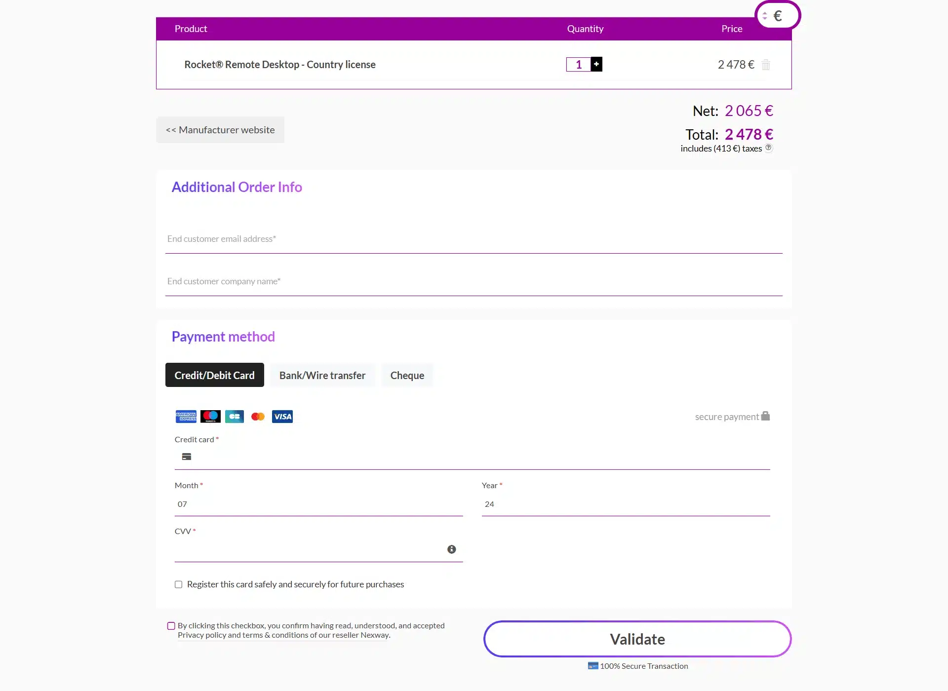 Rocket Software Checkout - Additional Order Info
